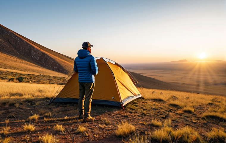 A lone traveler, dressed in modest, durable outdoor clothing, stands contemplatively beside a sturdy, modern camping tent pitched on a vast, rugged Angolan landscape. The scene captures a breathtaking sunrise, casting warm golden hues across the expansive savanna, with a clear, wide sky overhead. The atmosphere is serene and tranquil, emphasizing the untouched beauty of nature.
* **Quality Modifiers:** Professional nature photography, perfect anatomy, correct proportions, well-formed hands, natural body proportions, natural pose, cinematic lighting, highly detailed, sharp focus.
* **Safety Modifiers:** Safe for work, appropriate content, fully clothed, modest clothing, family-friendly.