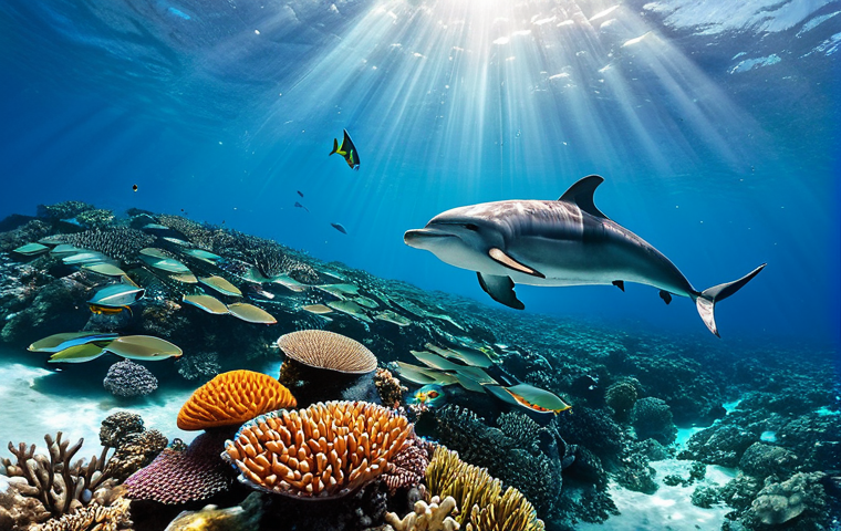 앙골라 해양 생태계 - **Prompt:** "A vibrant and pristine underwater scene off the Angolan coast, teeming with diverse mar...