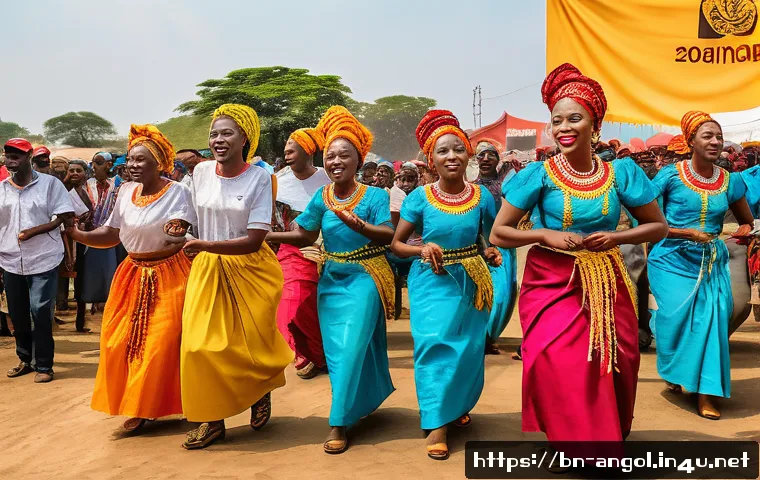 앙골라와 콩고 민주공화국 관계 - A vibrant cultural festival scene in Angola featuring traditional Congolese dancers and musicians pe...