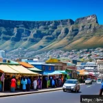 앙골라와 남아프리카공화국 비교 - A vibrant urban scene in Cape Town, South Africa, showcasing a bustling cityscape with diverse peopl...